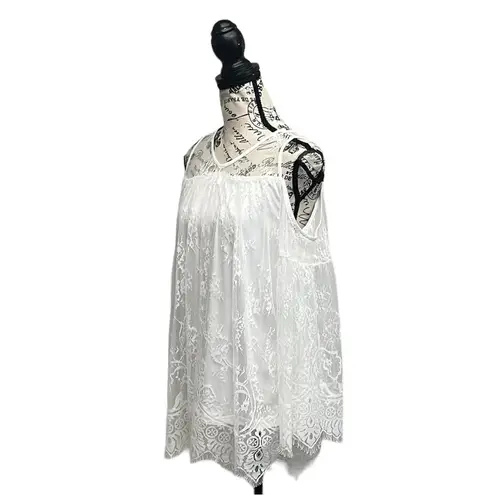 RAIN ivory Lace Crochet Overlay Good Should Tunic Blouse L Beach Boho Sheer White Size L