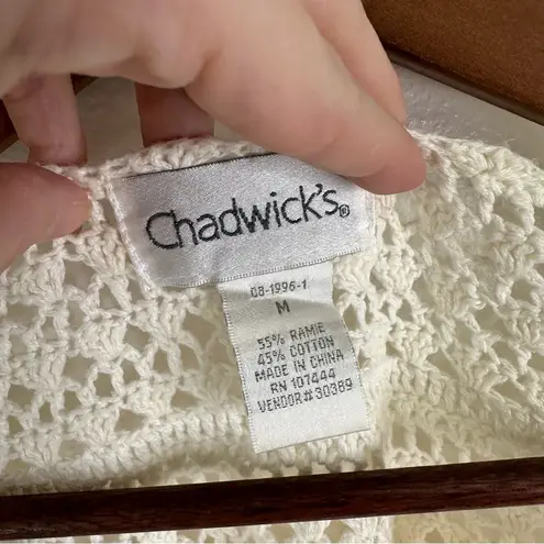 Vintage Chadwick's Crochet Open Knit Cap Sleeve Sweater Ivory M Size M