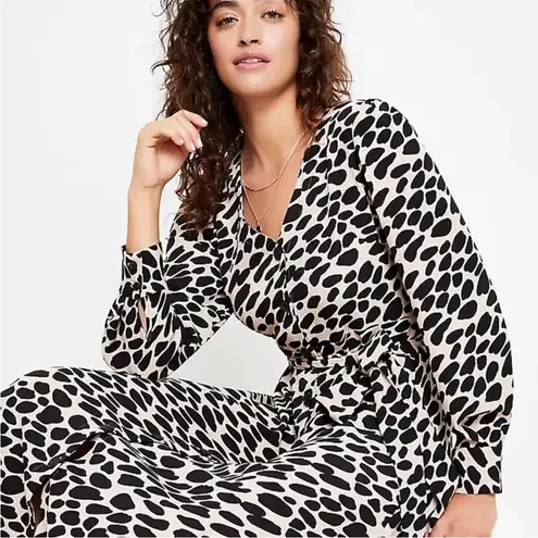 Loft Ann Taylor  Cheetah Print Beige Black Belted Midi Shirt Dress Size 8