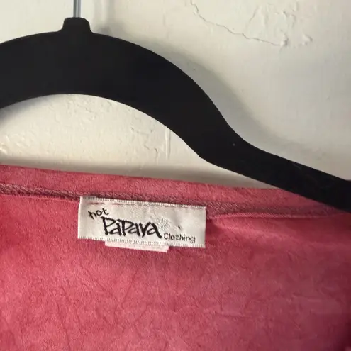 Hot Papaya Y2k Shirt Small Red Sheer Tie Dye Flutter Sleeve Y2K Festival Top