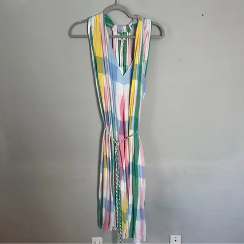 Mille Marilyn Belted Sleeveless Cotton Midi Dress in Pastel NEW Small Blue