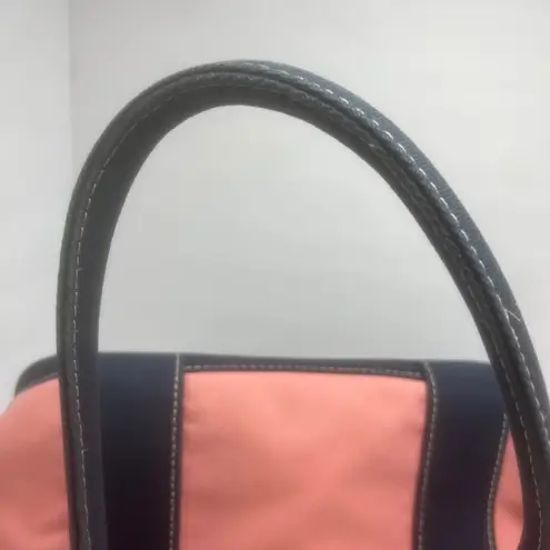 J.Crew Canvas Tote Bag Pink Navy Blue Handles Lined Interior Medium Size Cotton