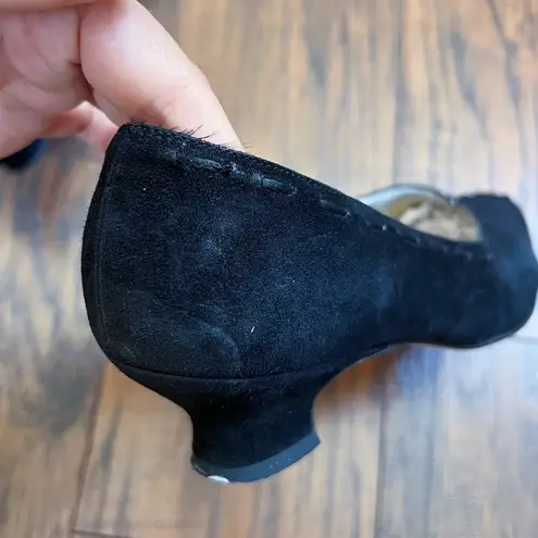Salvatore Ferragamo Ferragamo • vintage black suede pumps witchy low cuban heel 90s goth point toe