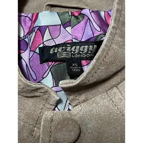 Twiggy London Tan Genuine Leather Button Down Coat Size XS Military Modern City Brown