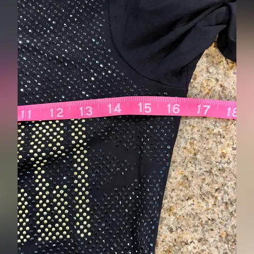 Fiorucci Crystal Rhinestone Logo Long Sleeve Top XS Black Sparkle Tee NWT