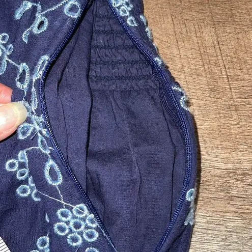 Sail To Sable STS Sail to Sable Womens Eyelet Short Sleeve Mini Smocked Dress Blue Size Small