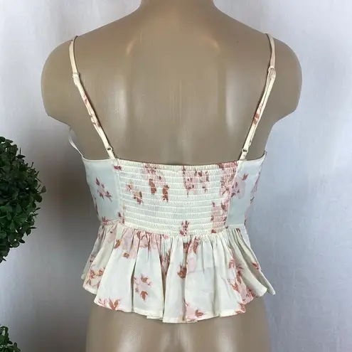 Free People  Ivory Floral Print Sleeveless Cropped Corset Peplum Boho Top XS