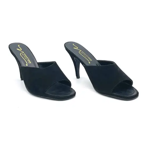 Newport News Black Suede Leather Mules Heels Slides Sandals Size 9 Vintages 90s
