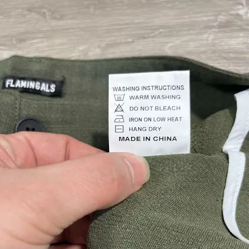 Flamingo New Flamingals Linen Blend Flare Low Waist Dress Pants Size Small Women’s Green