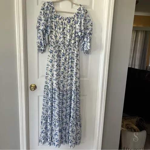 Love Colette Off The Shoulder Maxi Dress Blue White Floral Womens Size Medium