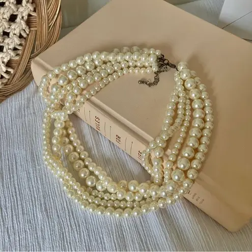 American Vintage Vintage “Cordelia” Five Strand Pearl Necklace 19.5” Classic Maximal Chunky 