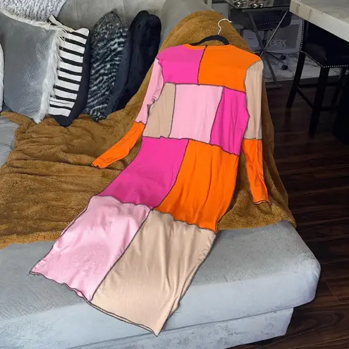 Eloquii New Anya Patchwork Colorblock Bodycon Dress in Pink & Orange