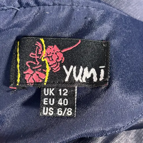 Yumi Owl Woodland Print Peter Pan Collar Dress Navy Cream Size 6/8 Forestcore Blue