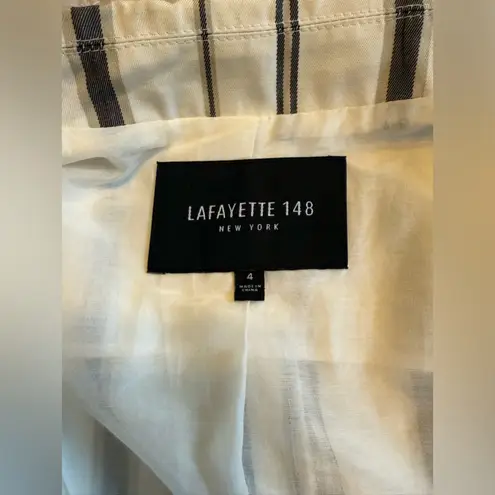 LAFAYETTE 148 One Button Textured Cotton Striped Silk And Cotton Blazer Size 4 Black