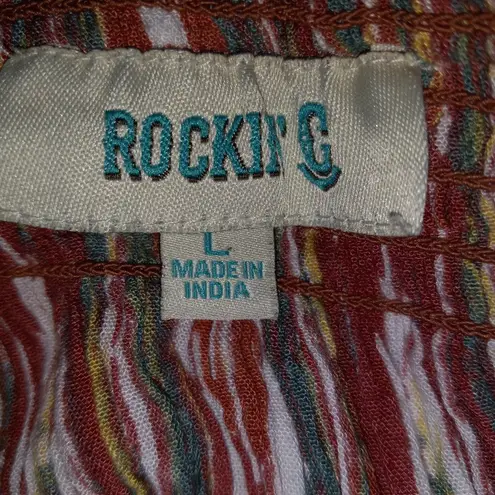 Rocking C M Western Smocked Tribal Print Cowgirl Crop Top Orange Size M