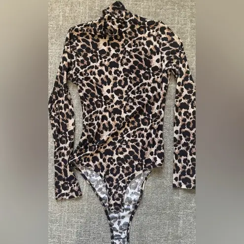 Chic Brown and Black Animal Print Bodysuit with Long Sleeves