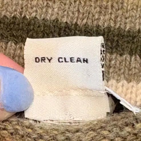 Cambridge Dry Goods Earthy Colors Striped Sweater 100% Wool full zip size Small Green