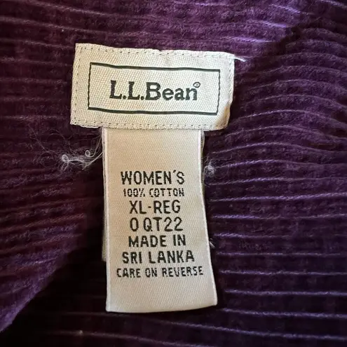 L.L.Bean  Shirt Womens XL Purple Corduroy Wide Wale Shirt Jacket Button Up