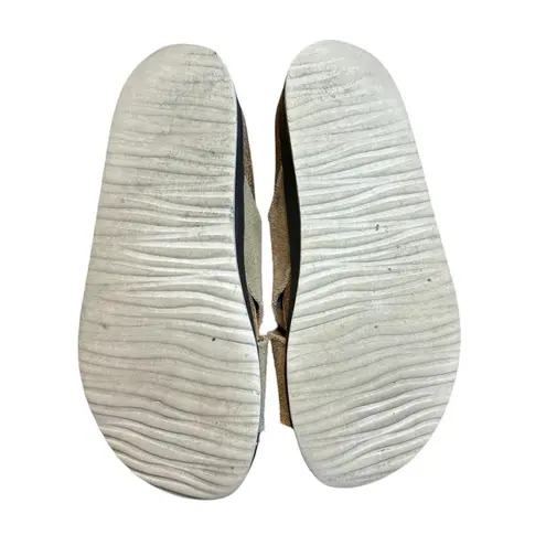 Aetrex Sandals Shoes Womens Size 7 Taupe Suede Cross Strap Slide Comfort Footbed