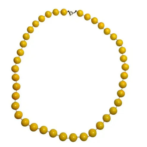 Vintage Yellow Pink Round Beaded Necklace 24" Swirls Boho Spring Easter Summer