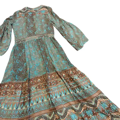 SweetSalt Long Length Bohemian Boho Maxi Dress Fall Colors Bell Sleeves Size 4 Blue