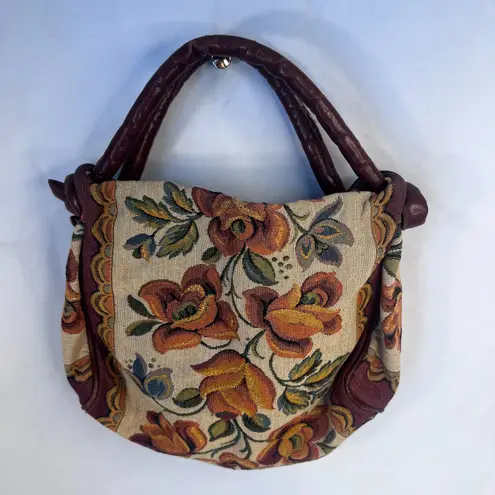 Gitana Tapestry Top Handle Bag Purse Made in Italy Boho Hippie Floral Earthy Orange