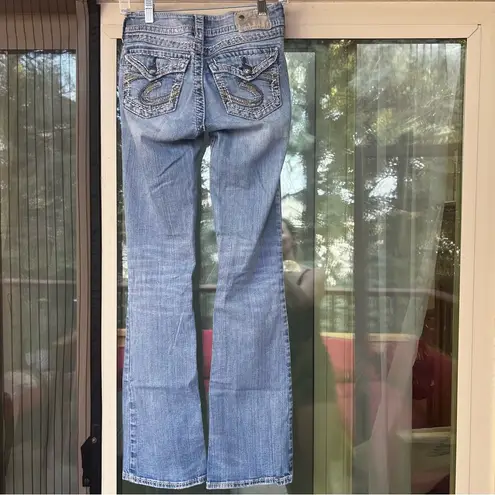 Silver Jeans Suki Mid Rise Bootcut denim thick stitch medium wash