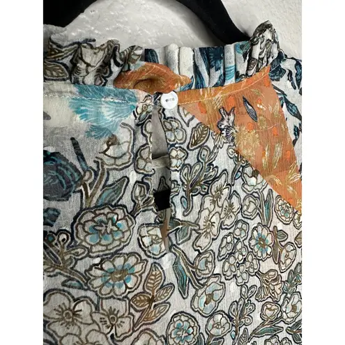 World Market Shirt Womens L/XL Multicolor Patchwork Floral Bohemian Long Sleeve Size L