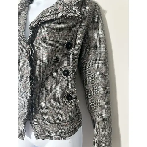 WYETH Todd Magill Plaid Cropped Frayed Deconstructed Blazer Jacket Wool Silk Sm