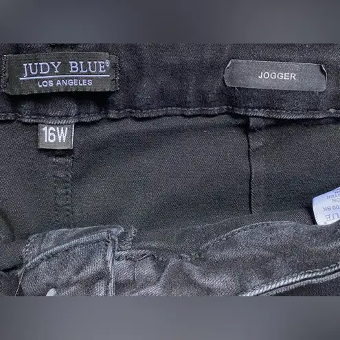 Judy Blue High Waist Jet Black Double Roll Cuff Jogger Jeans No Tie Size 16W