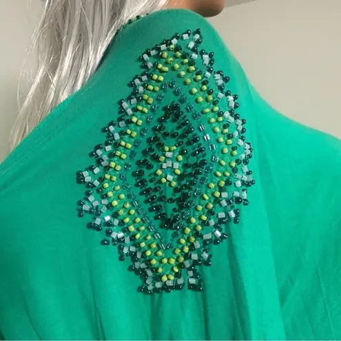 Double D Ranch Green Beaded Tunic Top Boho South Western Size XL Festival Rare Blue