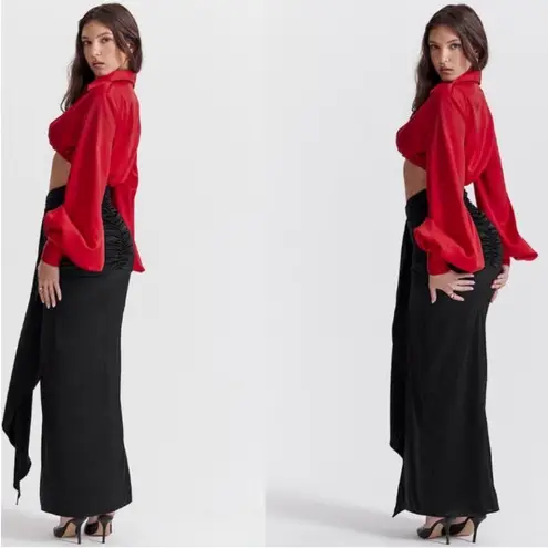 House Of CB HOUSE‎ OF CB 'Arla' Black Draped Silk Maxi Skirt NWOT size L