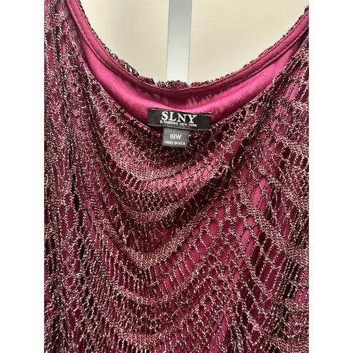 NEW NWT SLNY Metallic Crochet Dress With Fringe size 18W Red