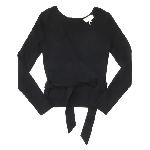 Sézane NWT La Maille Sezane Leonore in Noir Black Ribbed Knit Wrap Sweater Top S