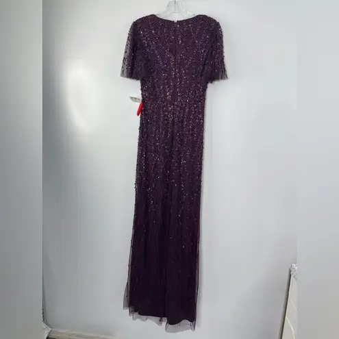 Mac Duggal 35109 Size 2 Surplice Bodice Leafy Embellished Flutter Sleeves Gown