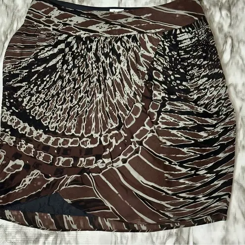 Halston Heritage Brown and White Mini Pencil Skirt Cocktail Animal Print Silk