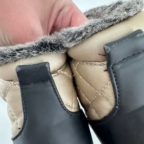 Weatherproof Beige Black Faux Fur Lining Front Zip Quilted Grace Boots Size 10M