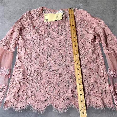 Say What? Say What Top Womens M Pink Lace Bell Sleeve Sheer Romantic Feminine Elegant NEW