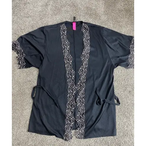 La Senza Black Lace Trim Kimono Robe Size S/M