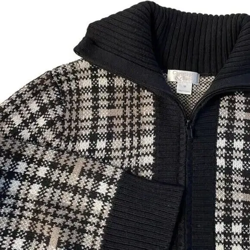 Christopher & Banks Plaid Cardigan Sweater Knit Zip Up Shawl Collar M