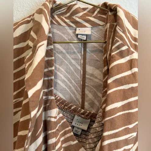A New Day Tan Zebra Print Long Sleeve Linen Blend blazer + crop top matching 2 piece set
