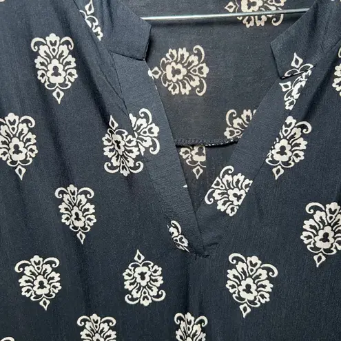 Sew In Love Black Beige Floral Print V Neck Long Sleeve Tunic Dress Medium boho