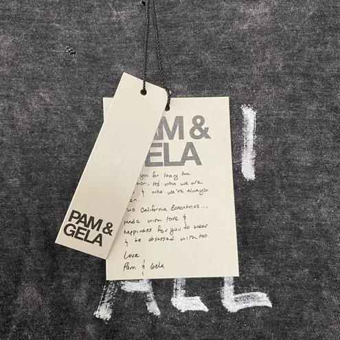 Pam & Gela Distressed Gray Graphic T Shirt Oversized Off Shoulder Tee Large NWT