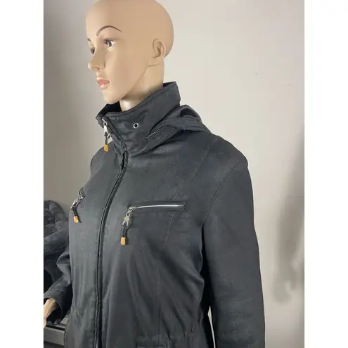Weatherproof Jacket Black Removable Hood Zip Front Womens Midi Coat M B-R
