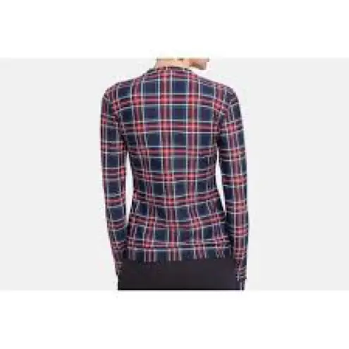 Ganni Blue Red Plaid Heavy Long Sleeve Top Size 34