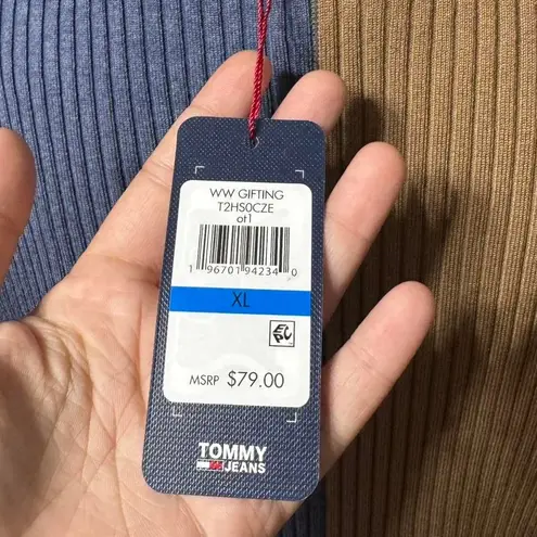 Tommy Hilfiger Tommy Jeans Colorblock Rib Knit Cardigan NWT Women's XL Logo Button Sweater