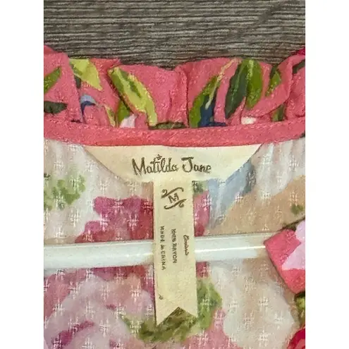 Matilda Jane Pink Floral Tiered Ruffle Short Sleeve V Neck Dress NWT