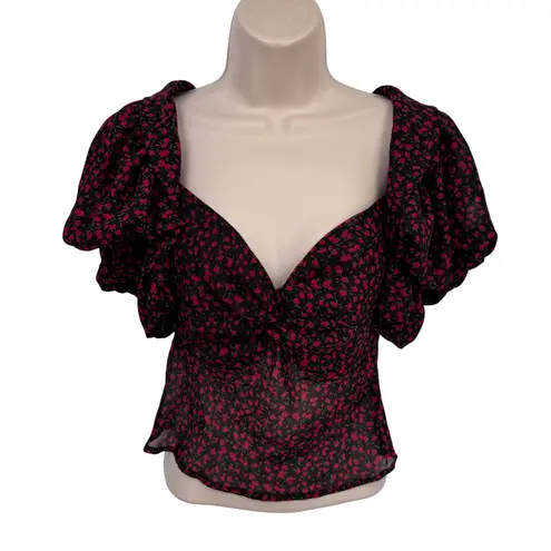 Etophe studios Y2K Whimsigoth Romantic Babydoll Top Womens Small Black Red