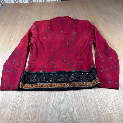 Karin Stevens Vintage Red Floral Button Down Blouse Top Sz 10 Made in USA