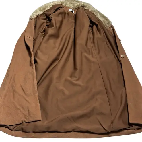 Y2K Farina 2 Penny Lane Faux Fur Trim Trench Coat Old Money Mob Wife M/L Tan Size M